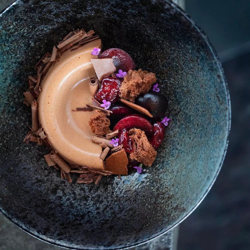 Plated chocolate dessert